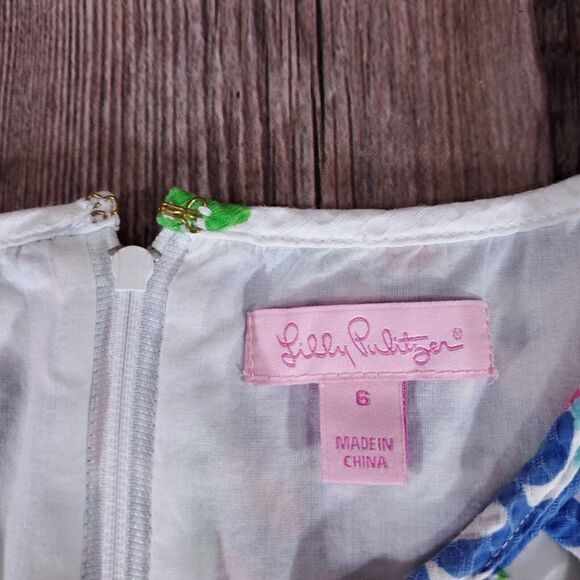 𝅺Lilly Pulitzer Ricci Shift Dress Womens 6 Fresh Cut Blue Bonnets Lattice Front - Picture 9 of 12